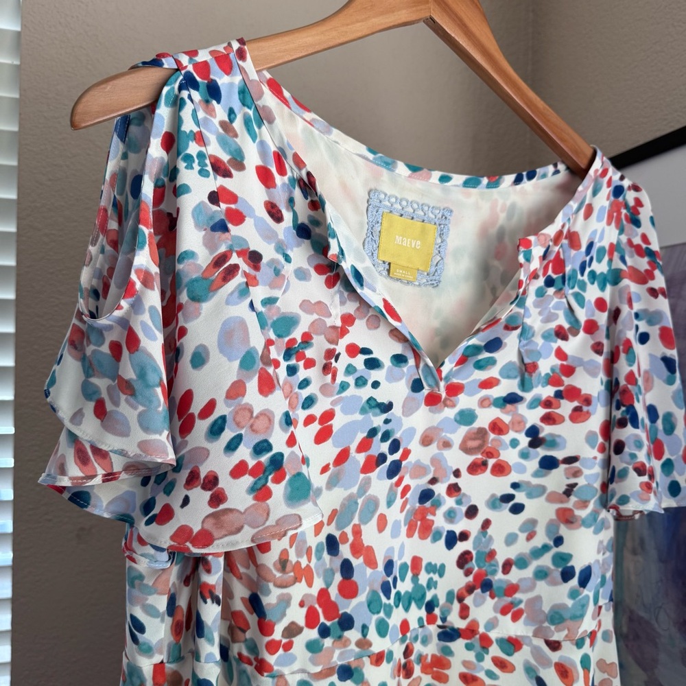 Anthropologie Maeve Colorful Dot Ruffle Dress